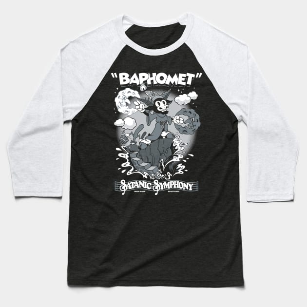 Vintage Rubber Hose Cartoon Baphomet Sorcerer - Occult Goth - Satanic Symphony Baseball T-Shirt by Nemons